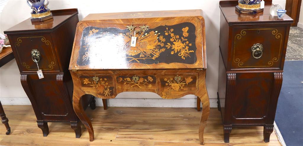 A pair of Regency brass inlaid mahogany pedestal cabinets, width 40cm, depth 46cm, height 99cm